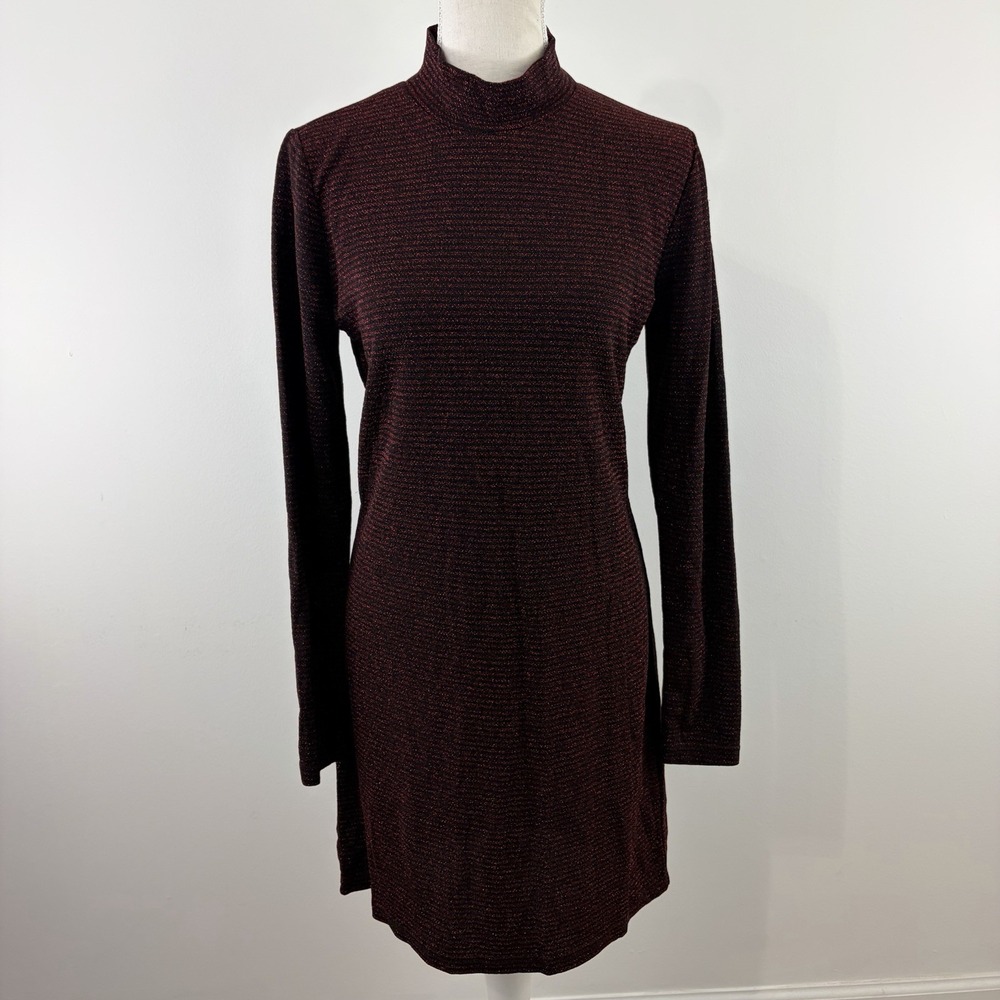 Rebecca Minkoff Black Red Metallic Phoebe Dress Medium Mock Neck Chic NWT